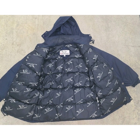 VTG Triple F.A.T. Goose Down Filled Parka Jacket Blue Removable Hood 1990's L - Picture 7 of 15